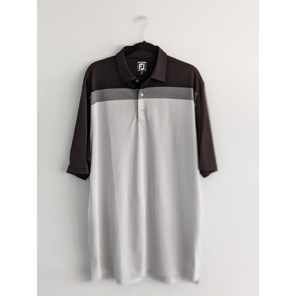 Footjoy FJ Athletic Fit Polo Shirt XL Mens Gray Black Golf White Sport
